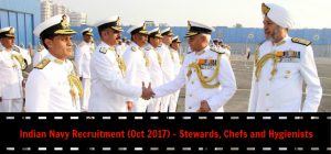 Indian Navy Recruitment (Oct 2017) – Stewards, Chefs and Hygienists