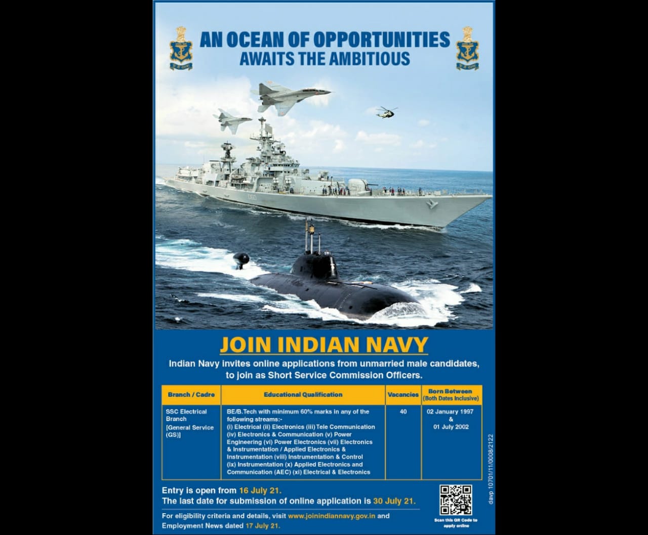 Indian Navy SSC Electrical GS Recruitment 2021